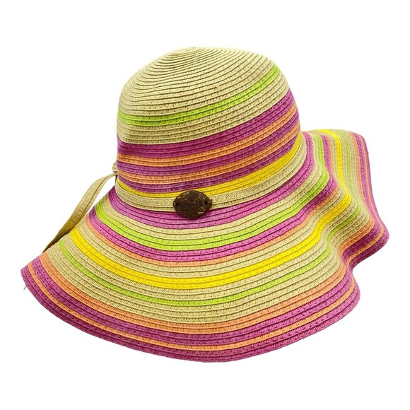 Panama Jack Womens Floppy Sun Hat Paper Braid Wide Rainbow Color - Picture 1 of 5